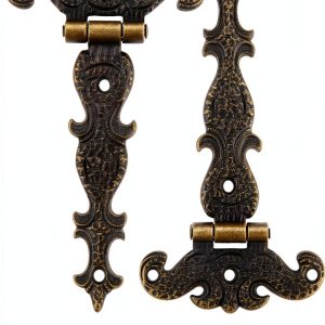 2Pcs Antique Bronze Door Hinges, T-Strap Decorative Furniture Fittings Butt Hinges for Windows Cabinet Cupboard Wardrobe Doors Wooden Boxes Jewelry Case Chest-0