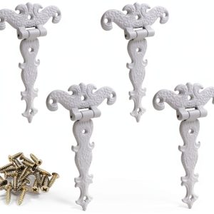 T-Strap Hinges Zorveiio 4Pcs Antique White Zinc Alloy Door Hinge-0