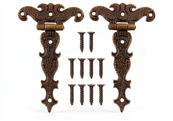 2Pcs Antique Bronze Door Hinges, T-Strap Decorative Furniture Fittings Butt Hinges for Windows Cabinet Cupboard Wardrobe Doors Wooden Boxes Jewelry Case Chest-5
